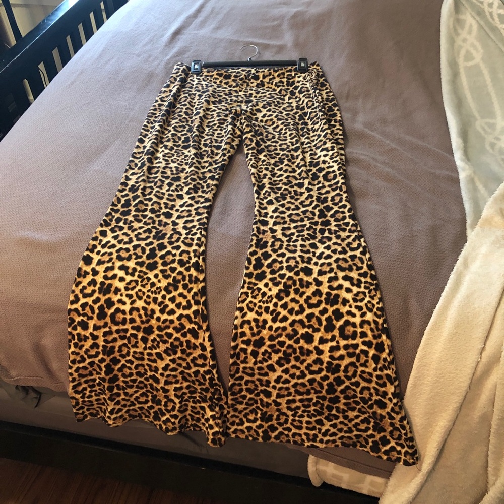 Cheetah print bell bottom pants